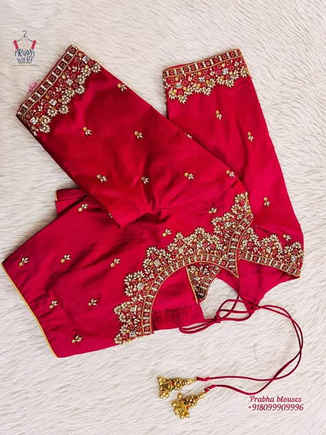 Maggam Blouse Designs Simple, All Over Work Blouse Design, Red Aari Work Blouse, Red Blouse Work Designs, Aari Work Blouse Simple, Baby Shower Blouse, Blouse Maggam Works, Western Blouse Designs, Blouse Designs Simple