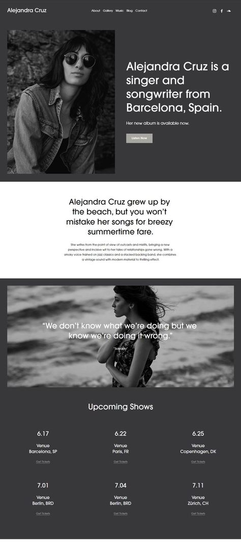 Singer Website Design, Singer Portfolio, Squarespace Portfolio, Portfolio Designs, Freelance Web Developer, Squarespace Website Design, Web Developer, Squarespace Website, Music Blog