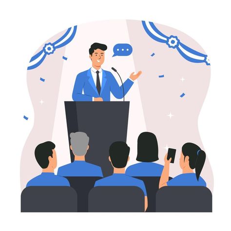 Public Speaker Speaking Behind the Podium Public Speaking Illustration, Public Speaking Aesthetic, Presentation Pictures, Anime Flower, Sigma Pi, Educational Illustration, Project Presentation, Feeling Helpless