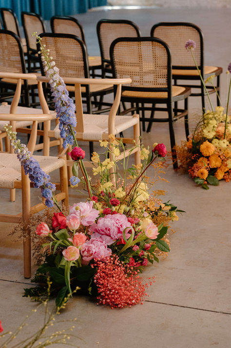 Wishbone Chairs? Cane Chairs? We've got you covered. Photography: @indigolacecollective Venue: @wildmanbt Planner: @cygneteventsanddesign Catering: @bokachicago Decor: @atmosphereeventsgroup Videography: @hwustudios Isle Arrangements, Floor Flowers, Wedding Ceremony Chairs, Cane Chairs, Chair Rentals, Colorful Wedding Flowers, Ceremony Chairs, Wedding Chandelier, Wedding Party Planning