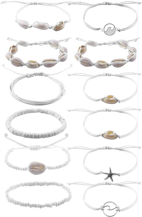 PIPITREE 12Pcs Beach Surfer Wave Bracelets for women, Adjustable Handmade Waterproof Braided String Beaded Anklets Starfish Shell Ankle Bracelet for Girls Boho Summer Jewelry Marine Creatures, Bracelet For Girls, Beach Bracelet, Wave Bracelet, Adjustable Knot, Beach Bracelets, Strung Beads, Shell Bracelet, Beaded Anklets