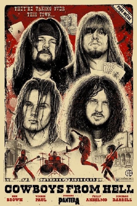 Step into the world of heavy metal with this electrifying Pantera Cowboys From Hell digital concert poster. Perfect for any metal enthusiast, this art print captures the raw energy and iconic imagery of one of metal's legendary bands. Whether you're a die-hard Pantera fan or simply appreciate powerful music memorabilia, this poster is a must-have piece for your collection. The detailed design of this poster transports you to the essence of a live Pantera concert, with every brushstroke echoing the pulsating rhythms of their music. Its vibrant colors and striking composition make it a standout addition to any space, from a music room to a home office. Crafted with quality in mind, the poster ensures a crisp and clear image that stays true to the original artwork's intensity. As a metal fan Metal Band Art, Pantera Band, Arte Heavy Metal, Cowboys From Hell, Anniversary Poster, Paul Jackson, Dimebag Darrell, Band Poster, Metal Fan