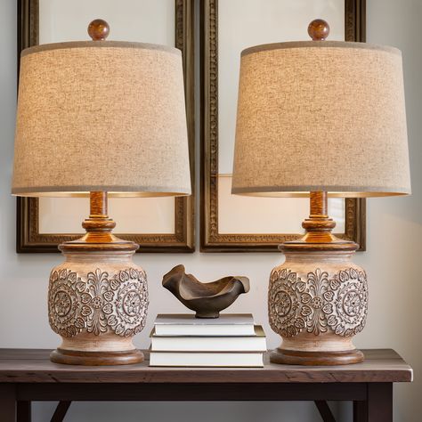 Oneach Vintage Table Lamps Bedside Lamp Set of 2 for Bedroom Living Room 18.75" Retro Farmhouse Floral Nightstands Lamps Resin - Walmart.com Living Room Traditional, Table Lamps For Living Room, Small Desk Lamp, Lamps For Bedroom, Farmhouse Table Lamps, Farmhouse Lamps, Tall Table Lamps, Stone Lamp, Retro Farmhouse