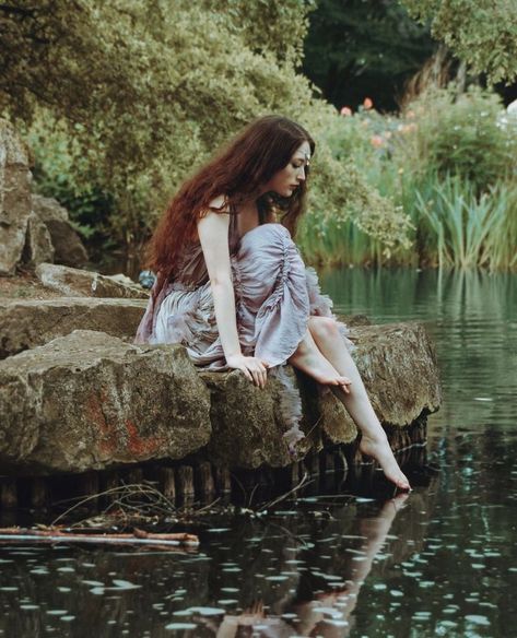 Ethereal Photography, Fairytale Photoshoot, Fairy Photoshoot, Lake Photoshoot, Water Fairy, Fairies Photos, Fantasy Magic, River Bank, Figure Poses