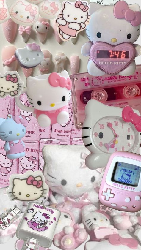 hello kitty pink aesthetic clutter background wallpaper #hellokitty #hellokittyaesthetic #sanrio #pink Y2k Wallpaper Hello Kitty, Hellokittycore Wallpaper, Hello Kitty Pink Aesthetic, Aesthetic Clutter, Hello Kitty With Glasses, Kitty With Glasses, Y2k Hello Kitty, Sanrio Pink, Hello Kitty Aesthetic