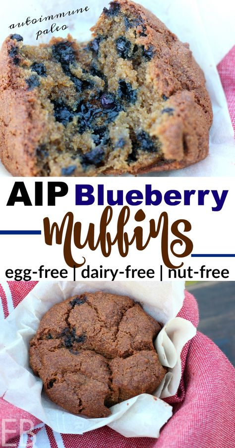 AIP Blueberry Muffins (autoimmune protocol, egg-free, nut-free) Aip Blueberry Muffins, Aip Muffin Recipes, Aip Baked Goods, Api Recipes, Aip Muffins, Hashimotos Recipes, Aip Bread, Paleo Blueberry Muffins, Aip Baking