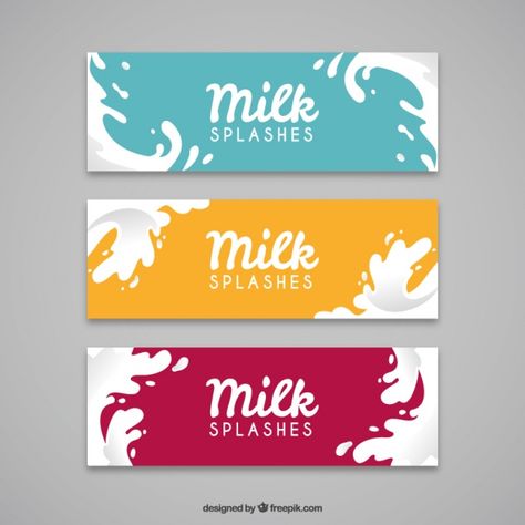 Milk Banner Design, Dairy Packaging, Milk Design, Yogurt Packaging, Retro Style Posters, Splash Design, Milk Packaging, Splash Effect, Milk Splash