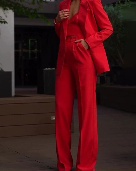 Classic Solid Color Suit & Camisole & High-waisted Pants Three-piece Set https://www.yafaprograms.shop/products/classic-solid-color-suit-camisole-high-waisted-pants-three-piece-set?utm_source=copyToPasteBoard&utm_medium=product-links&utm_content=web Suits Korean, Pant Suits For Women, Tuxedo Blazer, Red Suit, Three Piece Suit, Red Pants, Business Suit, Long Sleeve Blazers, Suits Coats