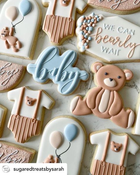 Cant Bearly Wait Baby Shower Theme, We Can Bearly Wait Cookies Decorated, We Can Bearly Wait Baby Shower Cookies, We Can Bearly Wait Baby Shower Treats, Bear Baby Shower Desserts, Can Barely Wait Baby Shower Theme, Bearly Wait Baby Shower Centerpieces, Blue Teddy Bear Baby Shower Theme, I Can Bearly Wait Baby Shower Theme