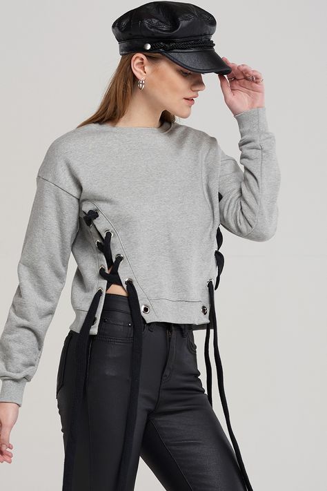 Jessie Lace Up Sweatshirt Discover the latest fashion trends online at storets.com #fashion #laceup #sweatshirt #storetsonme Fitness Fashion Active Wear, Lace Up Hoodie, Milano Fashion Week, Sporty Outfits, Girls Fashion Clothes, Fashion 2020, Sport Fashion, Women's Tops, Diy Fashion