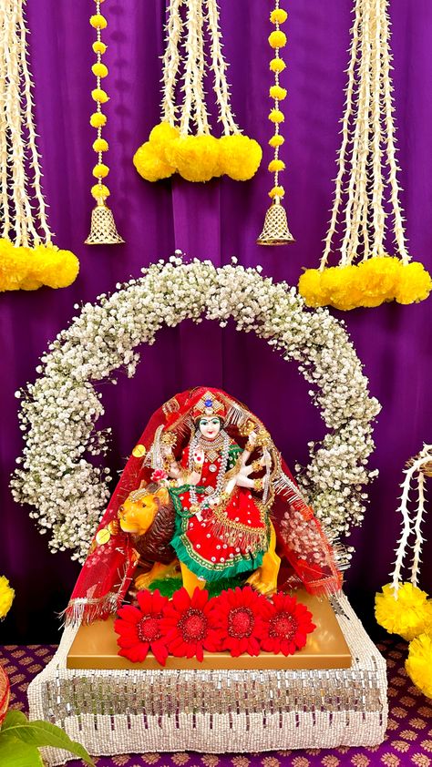 Backdrop for Navratri Fresh Flower Wreath, Wreath Backdrop, Navratri Puja, Diwali Pooja, Diya Rangoli, Janmashtami Decoration, Navratri Festival, Mata Rani, Goddess Decor