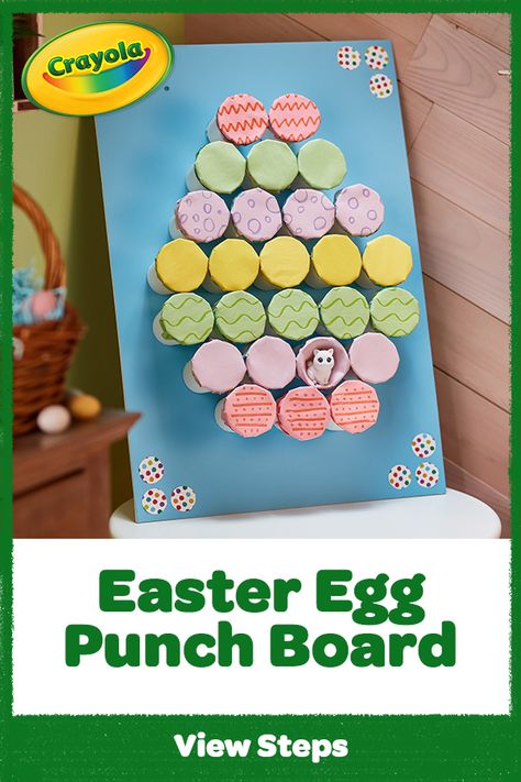 This game's no yolk! Assemble a DIY punch board for Easter and fill with Crayola prizes as a fun Easter game for kids. Easter Punch Game, Easter Ideas For Staff, Staff Easter Egg Hunt Ideas, Easter Egg Toss Game, Easter Office Games, How To Make A Punch Board, Office Easter Egg Hunt Ideas, Punch Cups Game, Easter Games For Preschoolers