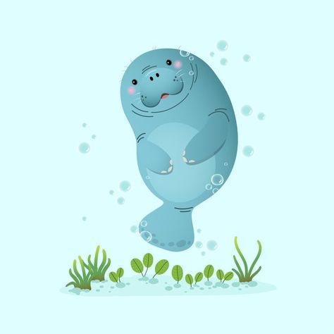 Cute cartoon manatee swimming underwater... | Premium Vector #Freepik #vector #character #cartoon #sea #animals Cartoon Goldfish, Manatee Art, Cartoon Dolphin, Cartoon Sea Animals, Swimming Underwater, Branch Vector, Sea Cow, Fish Vector, Cute Whales