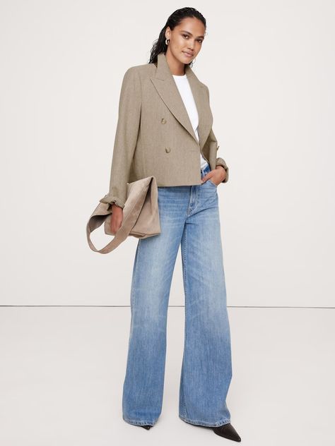 Herringbone Wool Flannel Crop Blazer | Banana Republic Cropped Blazer Street Style, Women’s Blazers, Sharp Shoulders, 2024 Outfits, Dream Aesthetic, Shoes Ideas, Petite Style, 2024 Style, Crop Blazer