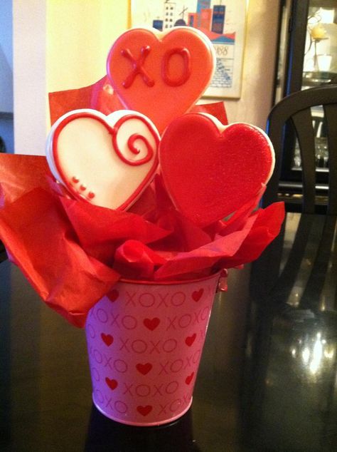 Valentine Cookie Bouquets, Valentine Cookie, Valentine Sugar Cookies, Valentine Gift Baskets, Valentine's Day Gift Baskets, Cookie Bouquet, Valentines Cupcakes, Valentine Cake, Valentines Day Cookies