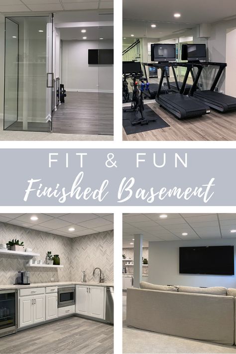 Basement Living Room And Gym, Basement With Workout Area, Basement With Gym Area, Basement Common Area, Finished Basement Home Gym, Finished Basement With Gym, Family Room Gym Combo, Finished Basement Kitchenette, Basement Configuration