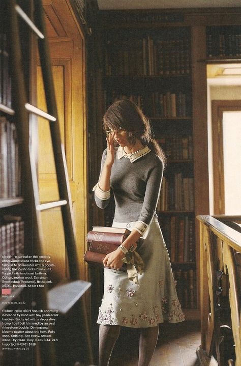 Anthropologie library Catalogue Shoot, Anthropologie Catalog, Anthropologie Fall, Librarian Style, Librarian Chic, Rose Skirt, Gray Silk, Librarian, Very Rare