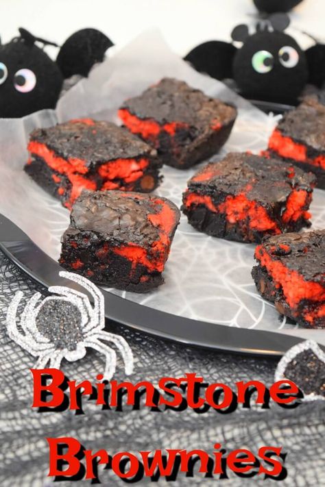 Halloween Brimstone Bread, Brimstone Cookies, Friday The 13th Dessert, Halloween Dessert Brownies, Vampire Brownies, Brimstone Bread, Red Cheesecake, Brownies For Halloween, Haunted School