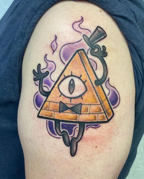 Beautifully done by Peaches and Ink at the Avenue Tattoo Studio shop in Lawton, OK! Bill Cipher Tattoo, Triangle Eye Tattoo, Eye Tattoo Meaning, Eye Tattoos, Triangle Eye, Tattoo Uk, Buddhist Tattoo, Autumn Tattoo, Bill Cipher