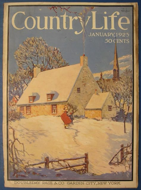 Art Deco Cottage, Country Life Magazine, New Yorker Covers, Christmas Cover, Journal Vintage, Magazine Illustration, Cottage Art, Grand Homes, Old Magazines