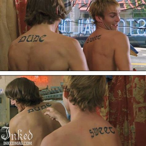 Dude wheres my car? Dude Where’s My Car Tattoo, Sweet And Dude Tattoo, Sweet Dude Tattoo, Dude And Sweet Tattoos, Dude Sweet Tattoo, Dude Where’s My Car, Dude Tattoos, Sunny Core, Bff Tats