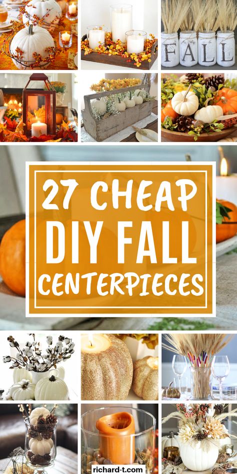 Easy Fall Centerpieces Dollar Stores, Fall Decor For Tables, Dollar Tree Fall Centerpieces For Table, Outside Fall Decor Diy, Diy Fall Centerpieces, Fall Centerpieces For Table Diy, Fall Candle Centerpieces, Dollar Tree Fall Decor Diy, Fall Centerpieces