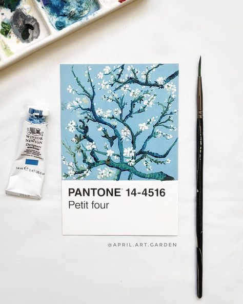 Pantone Postcard Painting, Pantone Drawing, Polaroid Drawings, Pantone Painting, Pantone Postcards, Pantone Challenge, Pantone Paint, Pantone Art, Blossoms Painting