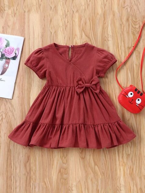 Baby Girl Ruffle Hem Bow Front Dress | SHEIN USA Boho Princess, Summer Baby Clothes, Baby Dress Design, Girls Frock Design, Girls Summer Outfits, Toddler Girl Outfits