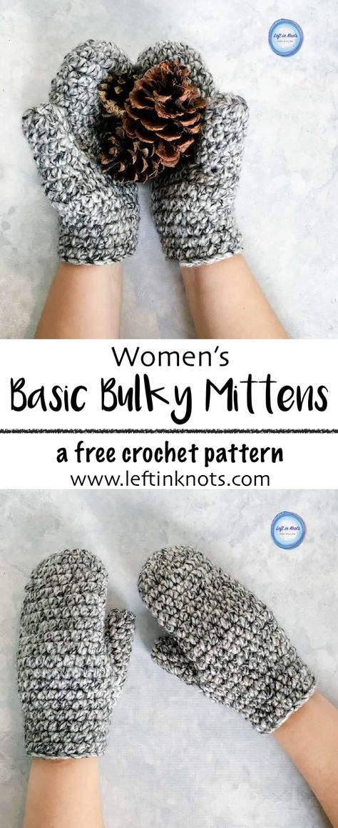 This fast and modern crochet pattern will show you how to crochet Women's Basic Bulky Mittens.  This modern, free crochet pattern is beginner friendly, and these mittens make a great project for yourself, gifts or as a charity donation.  All you need is some bulky acrylic yarn and a 6.0mm crochet hook! #freecrochetpattern #crochetmittens #crochet Christmas Mittens, Crochet Mitts, Crochet Mittens Free Pattern, Charity Donation, Crocheted Patterns, Winter Crochet, Womens Crochet Patterns, Modern Crochet Patterns, Knit Ideas