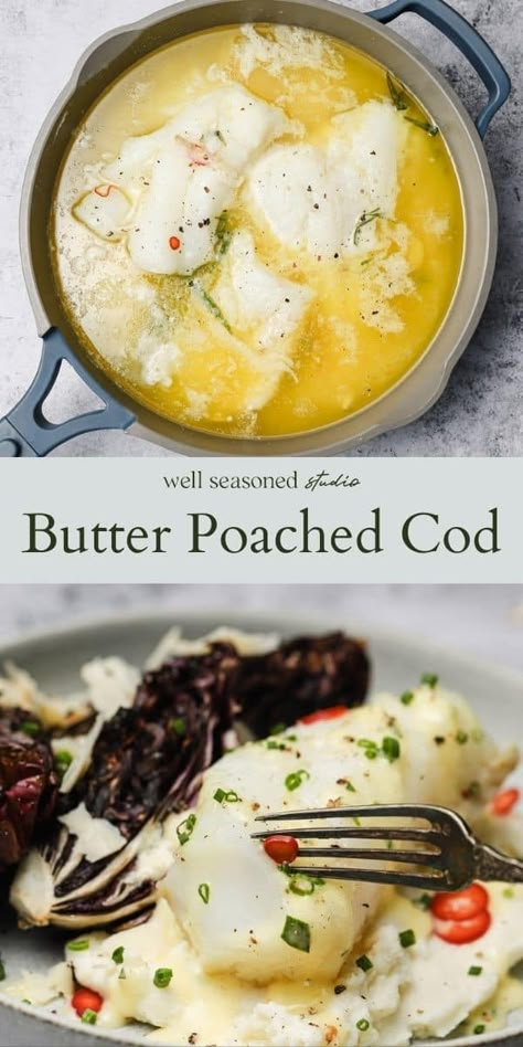 Poach Fish Recipe, Poached Cod Fish Recipes, Butter Poached Halibut, Poached Haddock Recipes, Poached Halibut Recipes, Butter Poached Cod, Poached Cod Recipes, Tarragon Aioli, Poached Fish Recipes