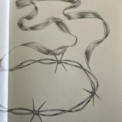 Barbed Wire Sketch, Metaphor Art, Barbed Wire Drawing, Ribbon Drawing, Drawing Everyday, Barb Wire, The Sketchbook, Wire Drawing, Barbed Wire