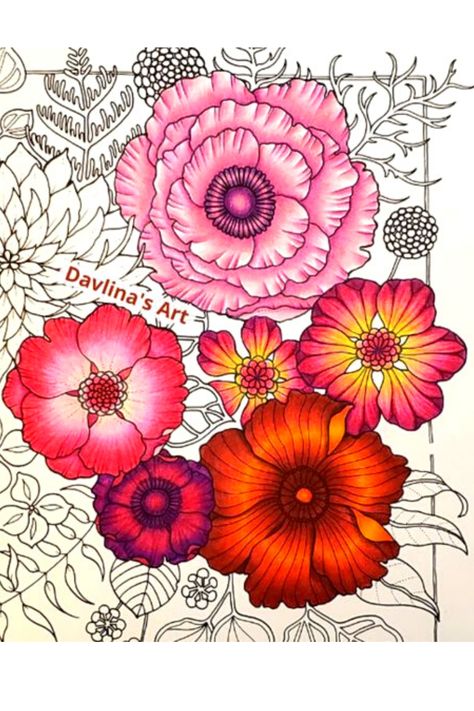 Easy to follow coloring tutorial using color pencils. How to color flowers. You can also lay back and watch this relaxing video to unwind! #worldofflowersdavlinaart #johannabasfordworldofflowers #adultcolouringbook #coloringbooksforadults Colouring Flowers With Pencils, How To Color Flowers With Color Pencils, How To Color Flowers, World Of Flowers Coloring Book Finished, Coloring Flowers With Colored Pencils, World Of Flowers Johanna Basford, Colored Pencil Art Projects, Joanna Basford Coloring, Easy Flower Drawings