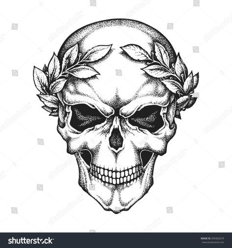 Roman emperor skull wearing laurel wreath. Hand drawn vector illustration #Ad , #spon, #wearing#laurel#skull#Roman Spqr Tattoo, Laurel Tattoo, Rose Painting Acrylic, Laurel Wreath Tattoo, Grave Robber, Friends Tattoos, Sugar Skull Painting, Crown Painting, Wreath Tattoo