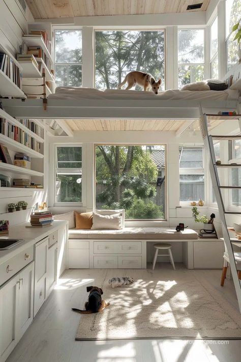 42 Amazing Tiny Houses With Lofts (Pictures) Cozy Loft, Tiny House Interior Design, House Redesign, Tiny House Loft, House Loft, Building A Container Home, House Arch Design, Sleeping Loft, Loft House