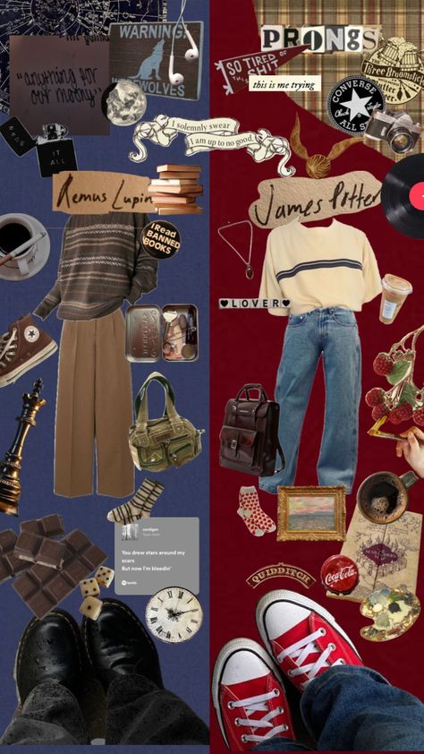 Remus and James #harrypotter #marauders #remuslupin #jamespotter #aesthetic #friends Remus And James, Remus Lupin Outfit, Hermione Granger Outfits, Hogwarts Outfits, Aesthetic Friends, Gender Neutral Clothes, Harry Potter Outfits, Earthy Outfits, Remus Lupin