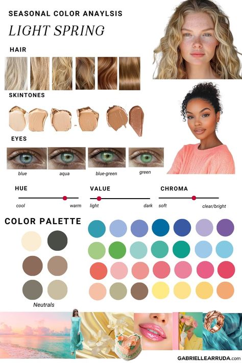 Light Spring Color Analysis Outfits, Eye Color Charts, Undertones Hair, True Spring Makeup, 12 Season Color Analysis, True Spring Palette, Color Analysis Winter, True Spring Color Palette, Season Color Analysis