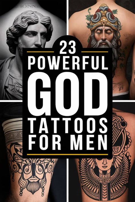 23 Badass God Tattoo Ideas for the Modern Mythology Enthusiast Greek Warrior Tattoo Design, Wise Man Tattoo, Ancient Tattoos For Men, Roman Symbols Tattoo, Men S Tattoo Sleeve, Gods Creation Tattoos, Hope Tattoo Ideas For Men, Anubis Tattoo Men Ideas, Mars God Tattoo