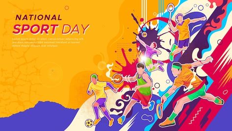 Sports Banners Design, Sport Day Poster Design, International Sports Day Poster, Sports Background Design Templates, Sport Illustration Graphics, Sports Day Banner Design, Sports Day Background, Sports Event Poster, Sport Banner Design