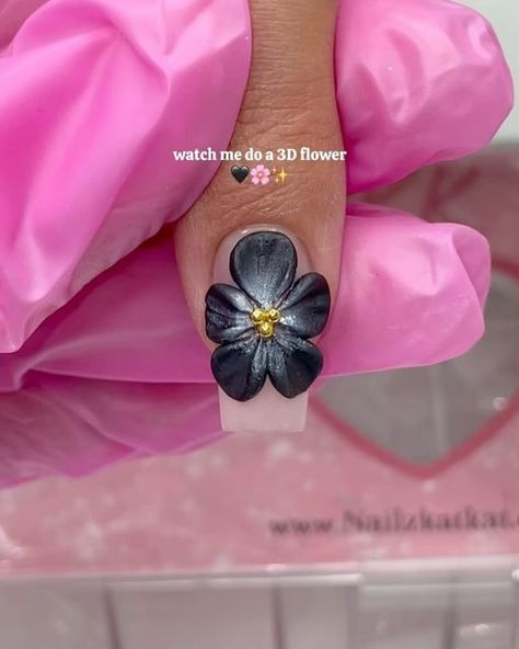 NailzKatKat on Instagram: "5 petal flower 🌸 hope this helps 💅🏻 𝑷𝒓𝒐𝒅𝒖𝒄𝒕𝒔 𝒖𝒔𝒆𝒅: black 3d carving gel 3d carving tool  neutral rubber base medium square  available at nailzkatkat.com  • • • #getnailed #beginnernailtech #nailsswag #nailed #nailgoals #nailtechlife #nailsupplies #nailtips #abstractnails #longnails #nailjunkie #nails #nailtrend #getnailed #prettynails #nails #nailart #nailporn #nailpro #instanails #nailtech #cutenails #viralnails #acrylicnails #gelextensions #gelnails #frenchnails #nudenails" Black 3d Flower Nails, 5 Petal Flower, Nail Tutorial Videos, 3d Flower Nails, Nail Techniques, Gel Extensions, Petal Flower, Nail Pro, Nail Tutorials