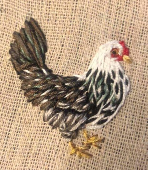 Chicken Embroidery Patterns Free, Chicken Embroidery Design, Embroider Chicken, Textured Embroidery Stitches, Nature Embroidery Inspiration, Chicken Embroidery Patterns, Hen Embroidery, Embroidered Chicken, Moth Embroidery