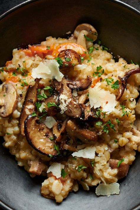 Sausage And Peppers Pasta, Mushroom Barley Soup, Barley Risotto, How To Make Risotto, Carrots Recipe, Pearl Barley, Arborio Rice, Roasted Chicken Breast, Mushroom Risotto