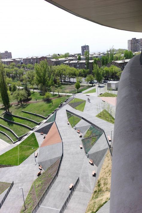 photo: Bernard Khoury Tumo Park but here you can see at some points the slope is too big for grass to grow #LandscapePark Urban Landscape Design, Landscape And Urbanism, Urban Park, Landscape Architecture Design, Parking Design, Rooftop Garden, Inverness, Green Roof, Landscape Projects