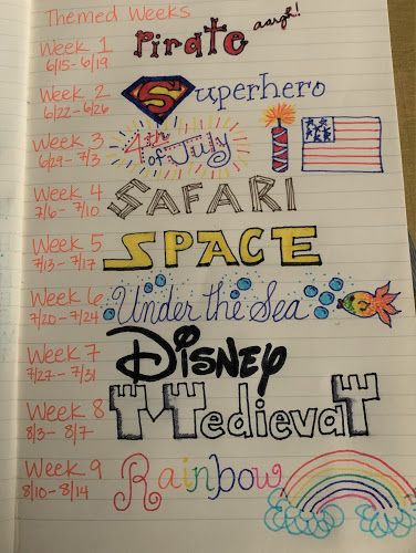 Themed Weeks For School, Different Themes Ideas, Theme Weeks For School, Last Day Of Summer Camp Activities, Summer Camp Cabin Themes, Themed School Days, Themed Work Days, School Themes Ideas, Summer Week Themes For Kids