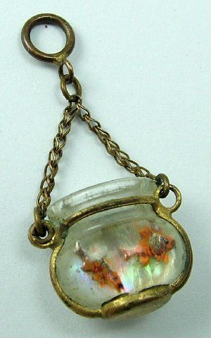 Edwardian Czech Glass Goldfish Bowl Intaglio Charm Jessie Nelson, Jessica Sutton, Goldfish Bowl, Antique Glasses, Vintage Charm Bracelet, Gold Fish, Glass Fish, Funky Jewelry, Fish Bowl