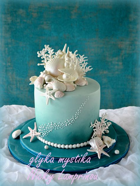 OCEAN THEME CAKE Beach Birthday Cake For Women, Ocean Cake Ideas, Beach Theme Birthday Cake, Ocean Themed Cake, Beach Theme Cake, Ocean Birthday Cakes, Beach Birthday Cake, Cake By The Ocean, Ocean Cake