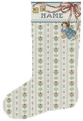 Kooler Design Studio - Angel Cuff Heirloom Stocking - Chart Cross Stitch Stocking Patterns, Lace Cross Stitch, Cross Stitch Stocking, Cross Stitch Christmas Stockings, Stocking Designs, Cross Stitch Angels, Hobby Craft, Mill Hill Beads, Pattern Cross Stitch