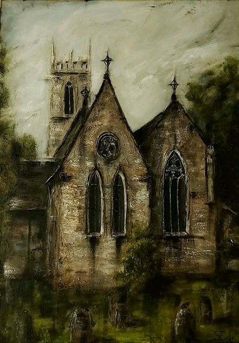 Old Church Paintings, Christian Art Painting, Dark Art Paintings, Church Painting, Catholic Wallpaper, Church Aesthetic, Castle Painting, Abandoned Church, Gothic Castle