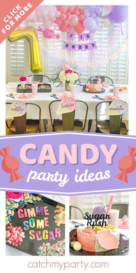 Take a look at this fun candy-themed birthday party! Love the birthday cake! ee more party ideas and share yours at CatchMyParty.com #catchmyparty #partyideas #candy #candyparty #girlbirthdayparty Candy Themed Birthday Party Ideas, Candy Birthday Party Ideas, Centerpiece Inspiration, Candy Theme Birthday Party, Nerds Candy, Old Candy, Candy Birthday, Girls Birthday Party Themes, Candy Birthday Party