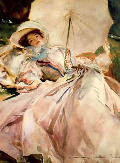 Lady with Parasol 1900, watercolor, Abbey of Montserrat    John Singer Sargent   American Painter   1856-1925 Lady With Parasol, John Singer Sargent Watercolors, John Sargent, Art Articles, Living In London, John Singer Sargent, American Artists, Beautiful Paintings, Impressionism