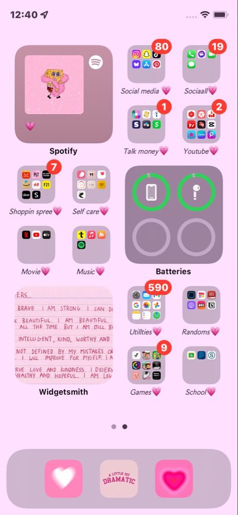 Iphone System Wallpaper, How To Add Widgets To Iphone, Pink Iphone Home Screen Layout, Homescreen Layout Iphone Organized, What’s On My Iphone Aesthetic, Cute Phone Organization Ideas, Phone Inspiration Lockscreen, How To Organize Your Phone, Phone Organization Home Screen Aesthetic Iphone